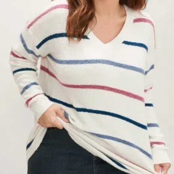BloomChic Tops - BloomChic Striped Contrast Super Soft Knit V Neck Fluffy Knit Top